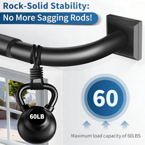 RBYCOS Black Curtain Rods for Windows 28-48Inch Heavy Duty French Return Rod, Wrap Around Blackout Curtain Rods, Adjustable Room Darkening Drapery Rod for Bedroom, Living Room, Sliding Door & Outdoor Patio - Image 5
