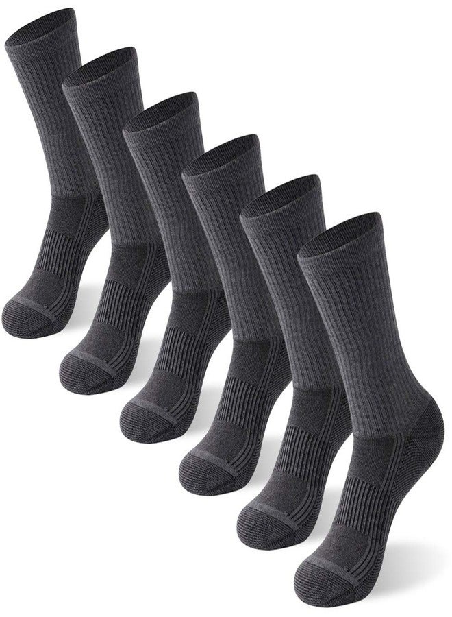 FOOTPLUS Copper Infused Socks,Unisex Crew Thick Cushioned Sole Hiking Boot Odor Free Moisture Wicking Running Camping Trekking Socks, 6 Pairs Dark Grey, Large - Image 1