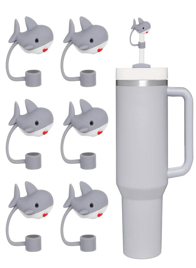 وولاين مجموعة أغطية شفاطات على شكل سمكة قرش رمادية من والين، 6 قطع، مصنوعة من السيليكون، قابلة لإعادة الاستخدام، مثالية لفصل الصيف، مقاس 10 مم/0.4 بوصة، لحماية أطراف الشفاطات وأغطية الأكواب سعة 30/40 أونصة. - Image 1