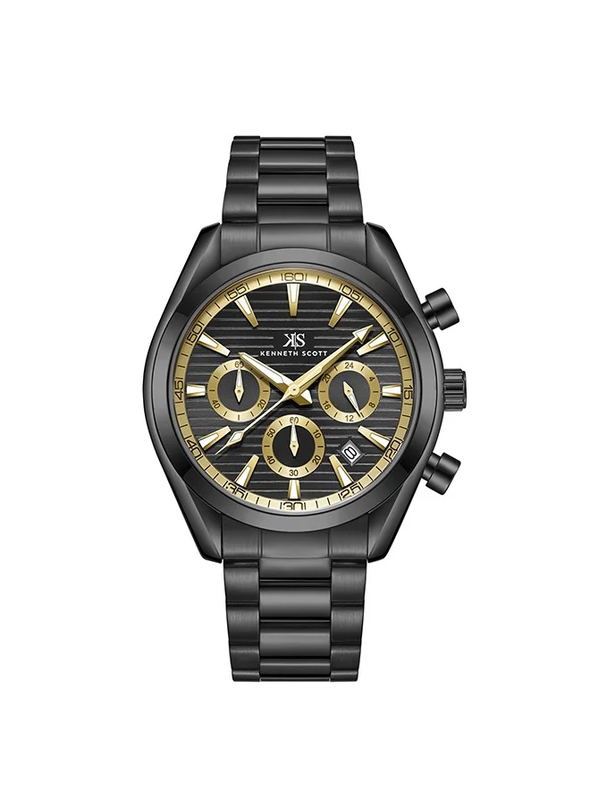 كينيث سكوت Kenneth Scott K23150-BBBBG Men Chrono & Multi Function Display Watch & Solid Stainless Steel Strap Black