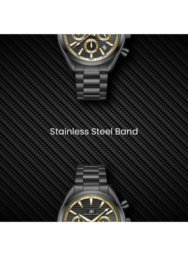 KENNETH SCOTT Black Men's Stainless Steel Chrono & Multi Function Watch K23150-BBBBG - 42 mm for Men | Best Price UAE