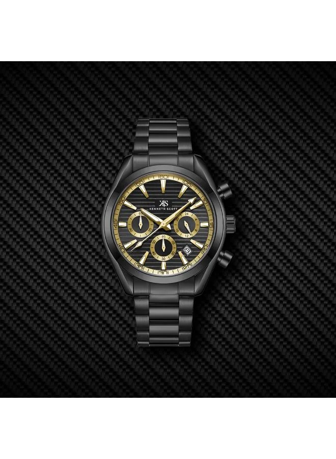 KENNETH SCOTT Black Men's Stainless Steel Chrono & Multi Function Watch K23150-BBBBG - 42 mm for Men | Best Price UAE