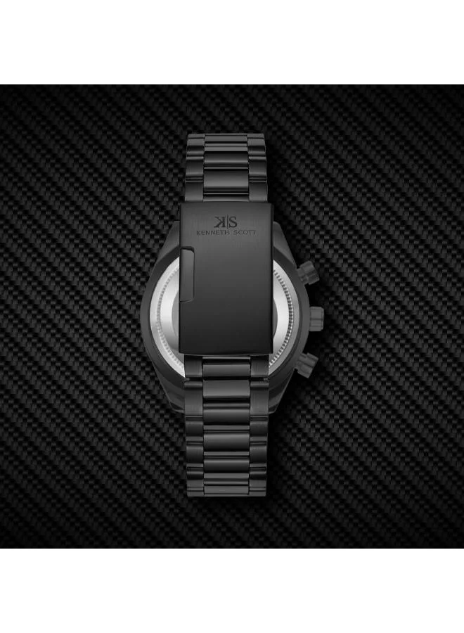 KENNETH SCOTT Black Men's Stainless Steel Chrono & Multi Function Watch K23150-BBBBG - 42 mm for Men | Best Price UAE