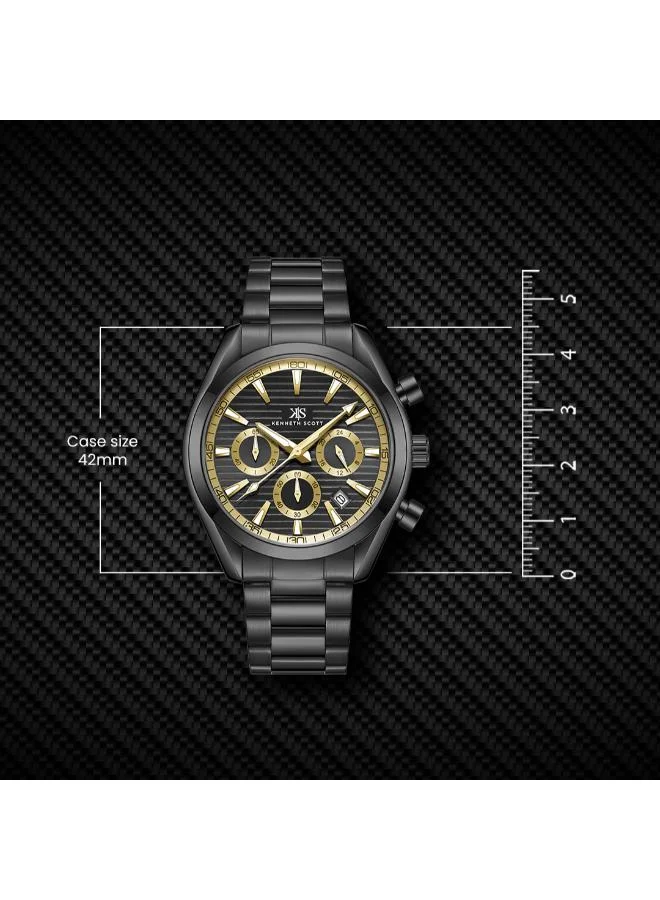 KENNETH SCOTT Black Men's Stainless Steel Chrono & Multi Function Watch K23150-BBBBG - 42 mm for Men | Best Price UAE