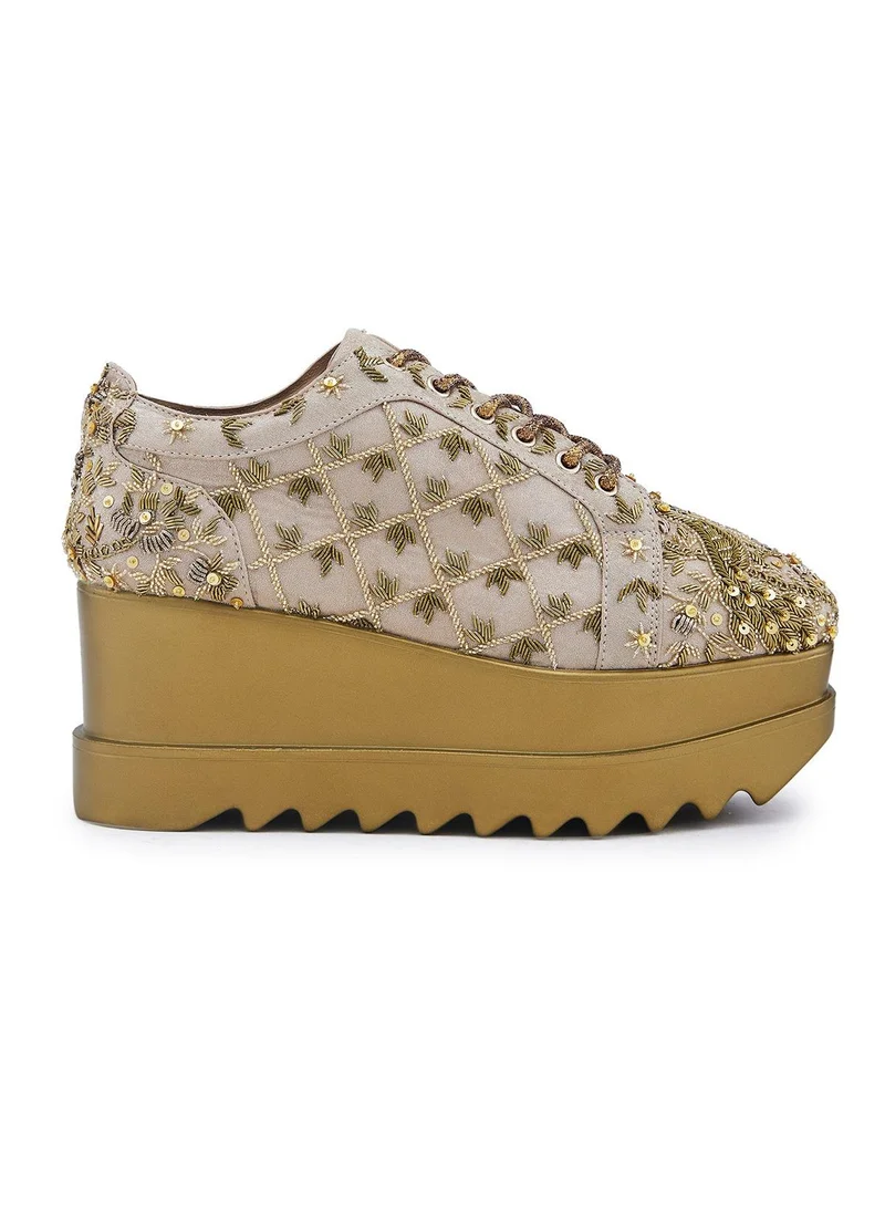 Anaar Anaar Checkmate WEDGE SNEAKERS, Womens Festive, Special Occasion and Partywear Premium Shoes