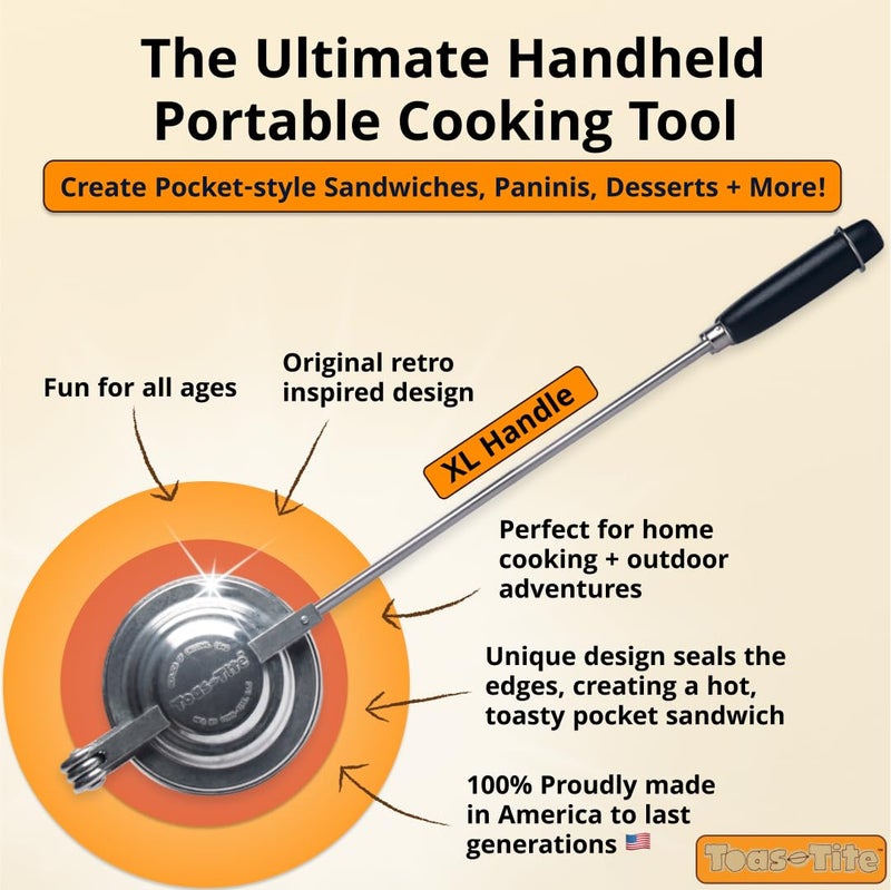 Toas-Tite شواية ساندويتش توست-تايت XL، مكبس بانيني محمول وصانع ساندويتش، مكواة فطائر من الألمنيوم المصبوب، طباخ جيب ساخن وحلويات محمول، مثالي للتخييم، RV، الموقد، الشواية، نار المخيم، الطهي في الهواء الطلق - Image 2