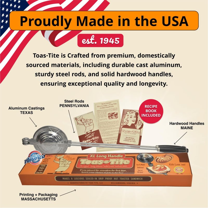 Toas-Tite شواية ساندويتش توست-تايت XL، مكبس بانيني محمول وصانع ساندويتش، مكواة فطائر من الألمنيوم المصبوب، طباخ جيب ساخن وحلويات محمول، مثالي للتخييم، RV، الموقد، الشواية، نار المخيم، الطهي في الهواء الطلق - Image 4