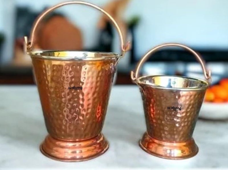 Alluring Homz Combo Copper Steel Bucket/Balti Hammered Design for Serving Gravy/Daal/Curry/Raita; Serveware & Tableware for Home I Restaurants I Hotels I Catering (500 ml+400 ml) (2 Piece) - Image 2
