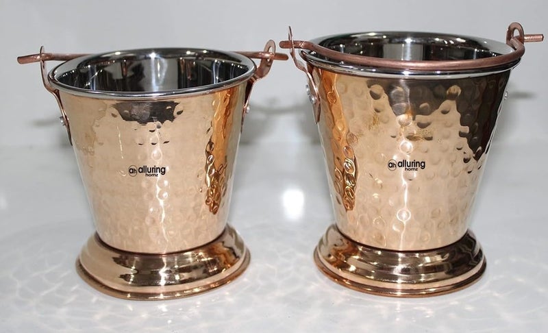 Alluring Homz Combo Copper Steel Bucket/Balti Hammered Design for Serving Gravy/Daal/Curry/Raita; Serveware & Tableware for Home I Restaurants I Hotels I Catering (500 ml+400 ml) (2 Piece) - Image 1