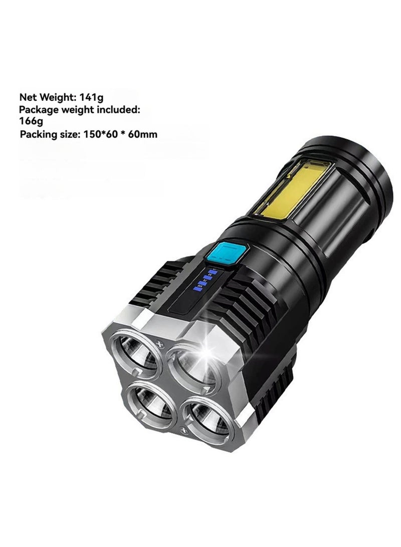 Multi-function 4 Beads Strong Light Flashlight with COB Side Light Long Distance Portable Outdoor Flashlight Adjustable 4 Mode, 18650 High-Capacity Battery, Ultra-Long Battery Life, Waterproof Handh - Image 5