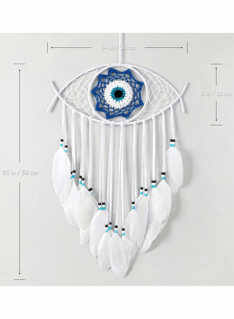 Zikra Evil Eye Dream Catcher, Handmade Macrame Evil Eye Wall Hanging for Boho Room House Decor - Image 4