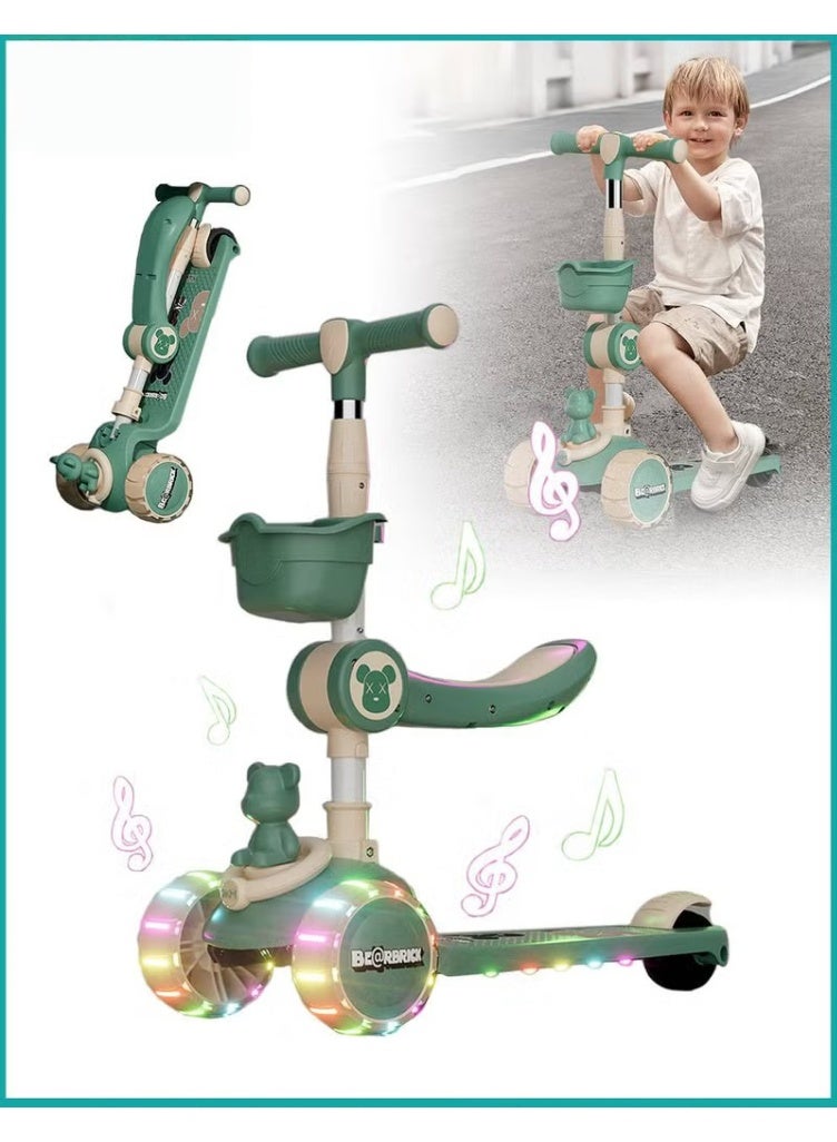 HOOKOR 3 In 1 Kids Kick Scooter, 3 Wheeled Scooter for Toddlers, Foldable Kick Scooters for Kids, with Adjustable Height, Removable Seat, 3 LED Light Wheels for 2-12 Years Boys Girls - Image 1