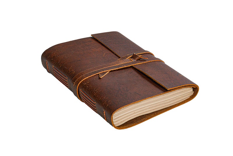 HLC Leather Notebook - Rustic Handmade Vintage Leather Bound Journals for Men and Women - Leather Craft Unlined Paper 300 Pages, Leather Book Diary Pocket Notebook, Diary to Write in (7.5" x 10" Inch) - Image 1