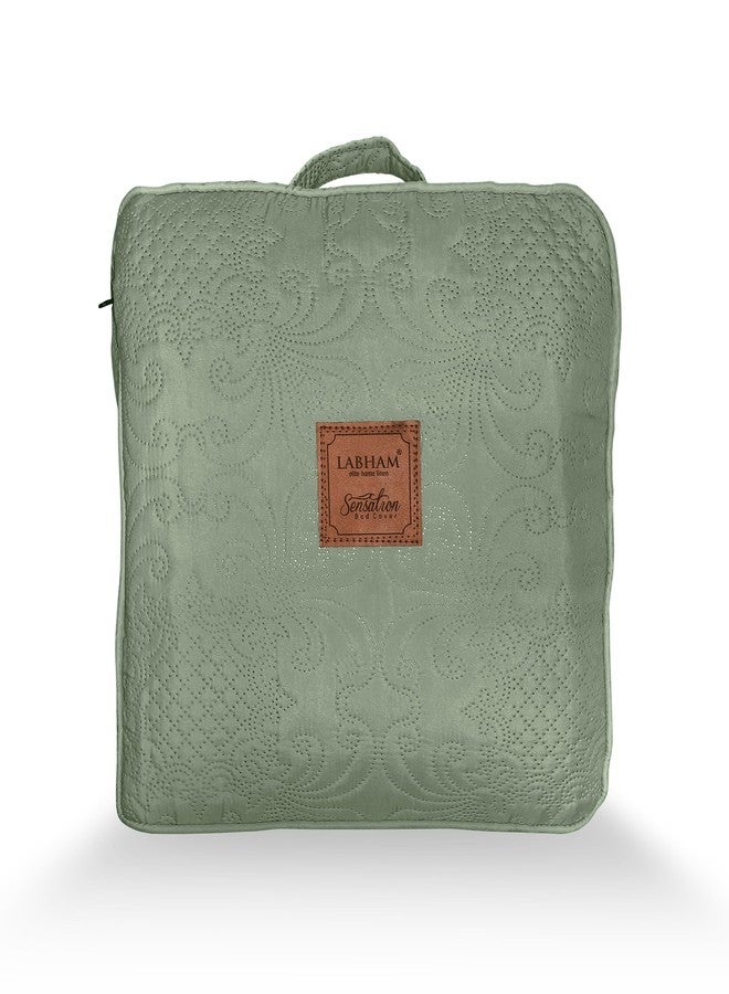 LABHAM® Sensations 300GSM Ultra-Sonic Quilted Bedcover - King (90" x 108") with 2 Pillowcovers (46cm x 69cm) & Mutipurpose Bag | Ultra-Soft Micro Peach | for Homes, Hotels & Guest Houses (Sage Green) - Image 5