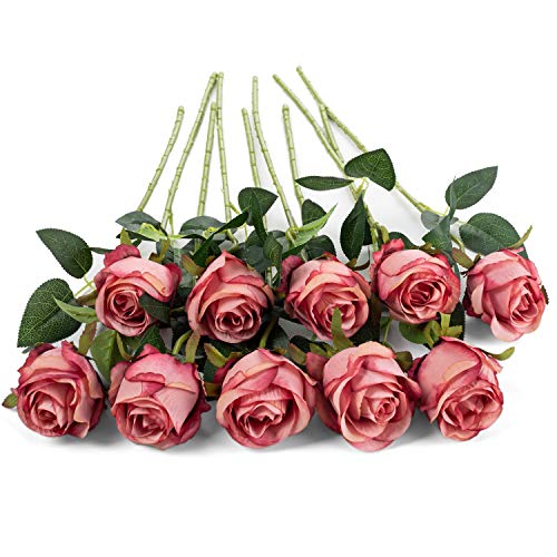 Flojery 10pcs Artificial Rose Flowers Long Stem Fake Silk Roses for DIY Wedding Bouquet Table Centerpiece Home Decor (Rose Red) - Image 2