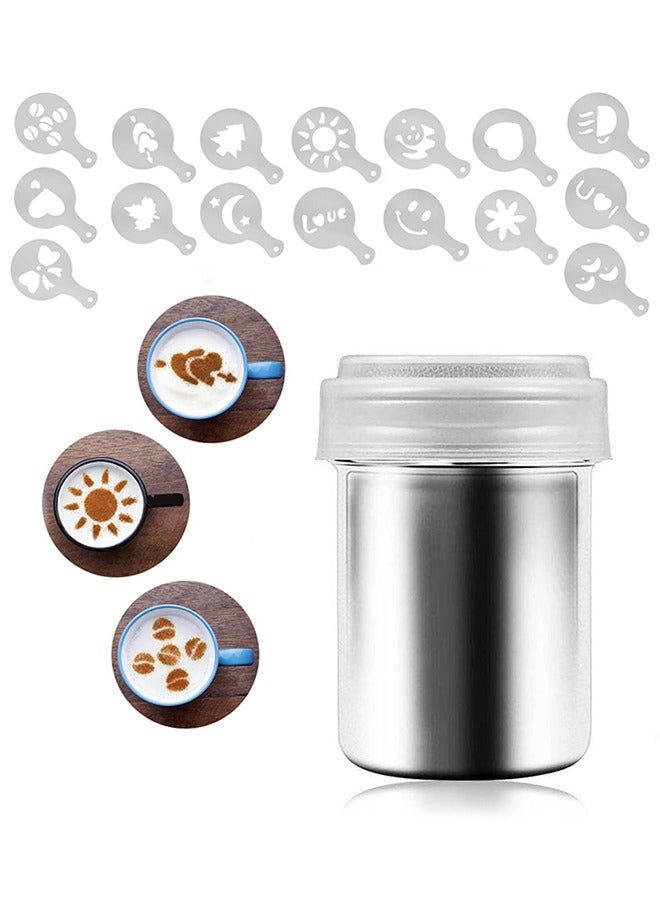 Sweet Life Chocolate Shaker Powdered Sugar Shaker Duster 16 Coffee templates Set for Cream, Powdered Sugar, Cocoa, Cappuccino, for Kitchen, Drinks, Baking - Image 1