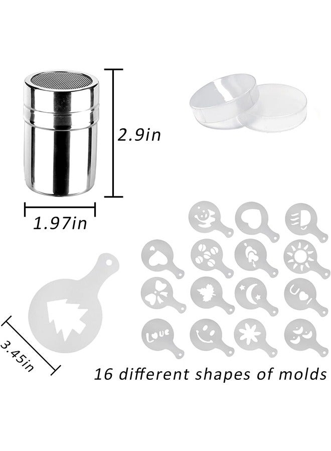 Sweet Life Chocolate Shaker Powdered Sugar Shaker Duster 16 Coffee templates Set for Cream, Powdered Sugar, Cocoa, Cappuccino, for Kitchen, Drinks, Baking - Image 4