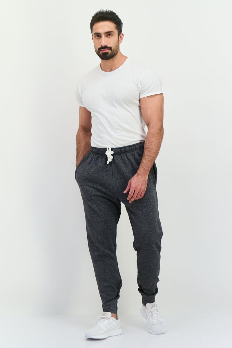 Fleece Factory Men Regular Fit Heather Jogger Pants, Charcoal - Image 4