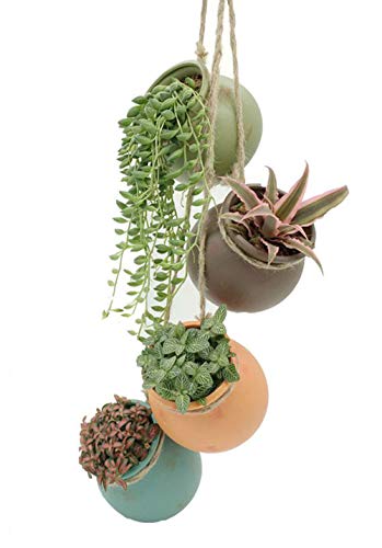 Yesland Ceramic Hanging Mini Flower Planters Wall or Ceiling Mount Dangling Container in Earth Tone Colored for Indoor Outdoor Decor Set of 4 - Image 1