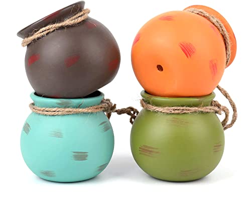 Yesland Ceramic Hanging Mini Flower Planters Wall or Ceiling Mount Dangling Container in Earth Tone Colored for Indoor Outdoor Decor Set of 4 - Image 3