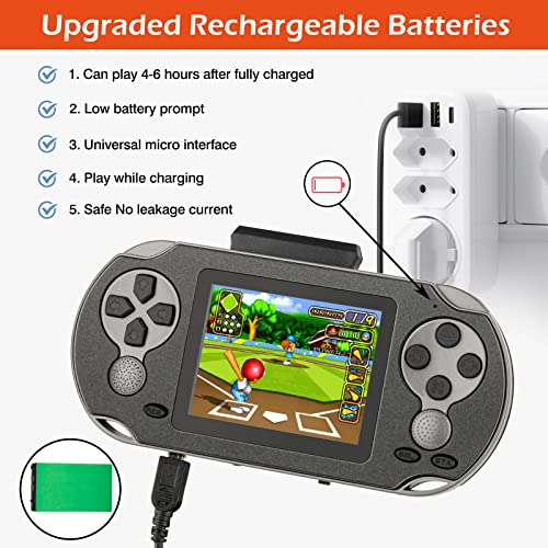 TaddToy 16 Bit Handheld Game for Kids Adults, 3.0'' Large Screen Preloaded 230 HD Classic Retro Video Games with USB Rechargeable Battery & 3 Game Cartridges for Birthday Gift for Kids 4-12 (Black) - Image 4