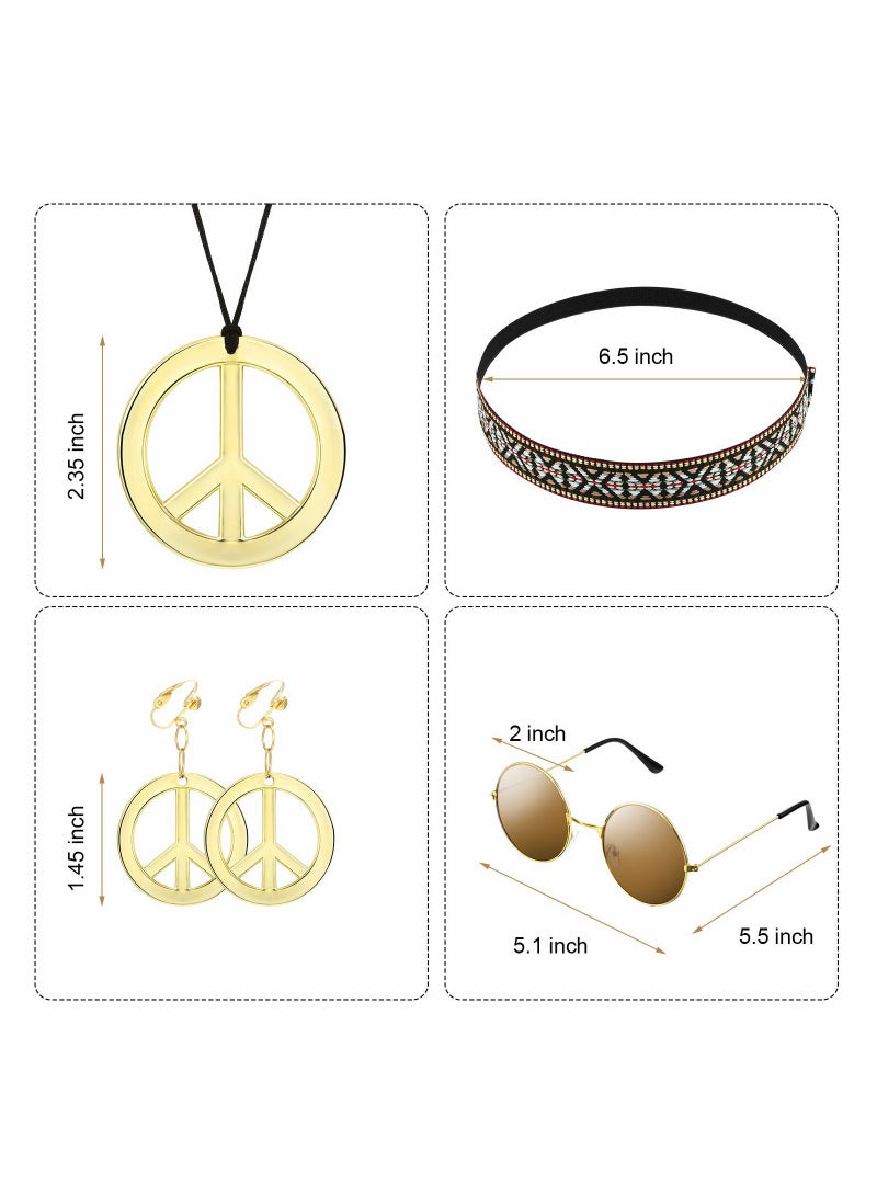 Hippie Costume Set for Women Kit Includes Sunglasses, Peace Sign Necklace and Peace Sign Earring, Bohemia Headband for 60s 70s Party Accessories - Image 2