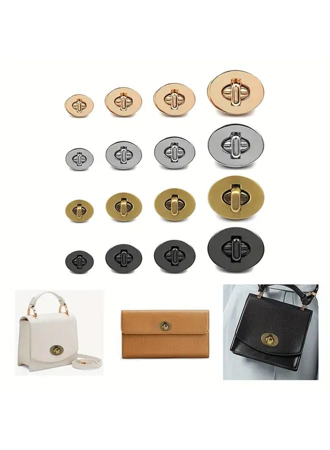 Light Golden 23x16mm Oval Locking Clasp Round Bag Twist Lock Alloy Rotary Buckle - Image 1