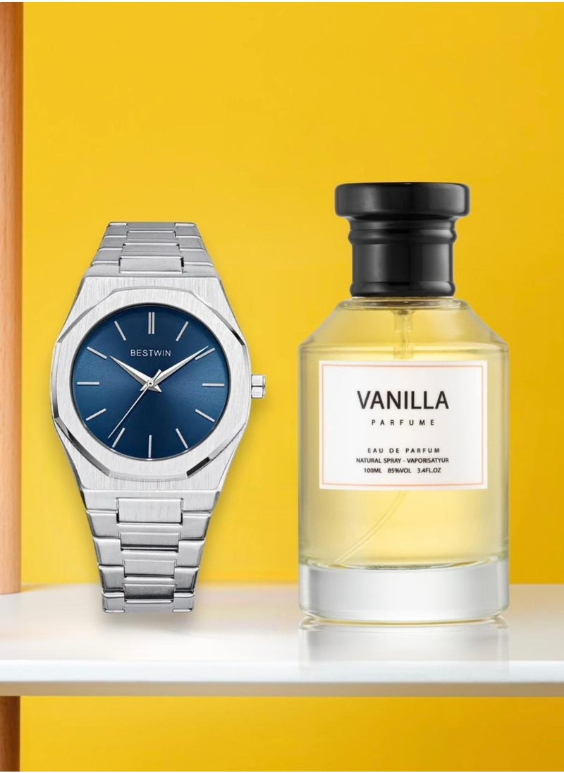 Bestwin A luxurious gift set consisting of a men's slim wristwatch inspired by the famous D1 Milano watches, and a unisex vanilla perfume inspired by the high-performance Mancera Rose Vanilla perfume  - Image 1