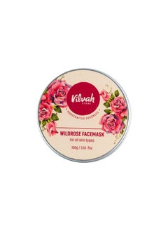 vilvah STORE Wild Rose Face Mask For Glowing Skin ; Skin Brightening ; With Aloe Vera And Rose Water ; Goodness Of French Pink Clay ; Suitable For All Skin Types ; For Men & Women ; 100Gm  - Image 2