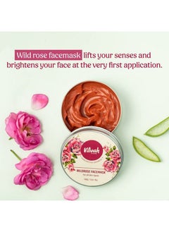 vilvah STORE Wild Rose Face Mask For Glowing Skin ; Skin Brightening ; With Aloe Vera And Rose Water ; Goodness Of French Pink Clay ; Suitable For All Skin Types ; For Men & Women ; 100Gm  - Image 3