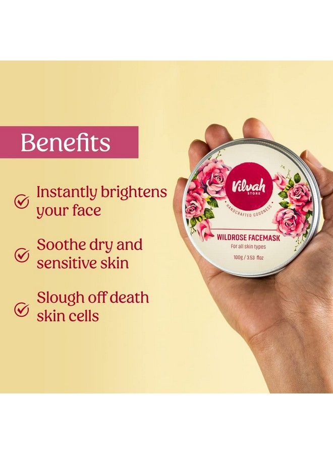 vilvah STORE Wild Rose Face Mask For Glowing Skin ; Skin Brightening ; With Aloe Vera And Rose Water ; Goodness Of French Pink Clay ; Suitable For All Skin Types ; For Men & Women ; 100Gm - Image 4