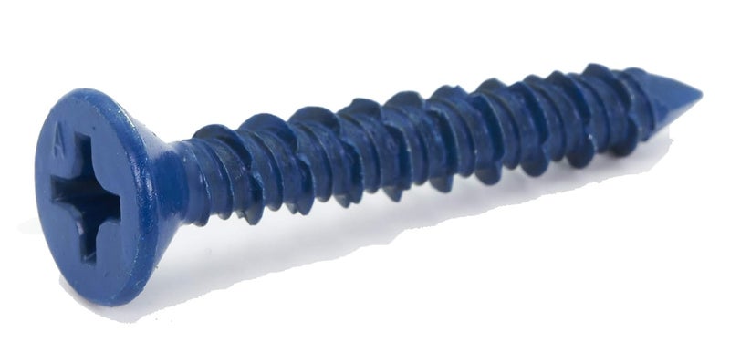 CONFAST 1/4" x 1-3/4" Blue Flat Phillips Concrete Screw Anchor with Drill Bit for Anchoring to Masonry, Block or Brick (100 per Box) - Image 1