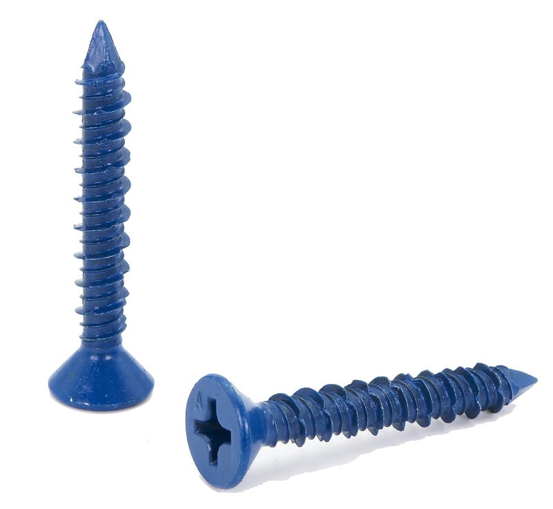 CONFAST 1/4" x 1-3/4" Blue Flat Phillips Concrete Screw Anchor with Drill Bit for Anchoring to Masonry, Block or Brick (100 per Box) - Image 4