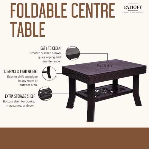 Patiofy Double Top Multipurpose Coffee Table | Centre Table | Tea Table | 2 Tier Centre Table | Table with Storage for Living Room, Coffee Table | Foldable & Easy to Carry Anywhere- Brown - Image 4
