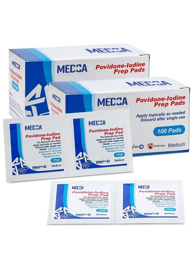 MEDca Iodine Prep Pads (Box of 200 Count) Iodine Prep Solution Pads, 10% Povidone Iodine Swabs for Individual Disinfecting Wipes, Disposable Cotton Antiseptic Surgical Pad (Packaging May Vary) - Image 1
