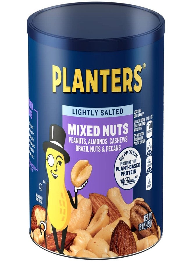 PLANTERS Lightly Salted Mix Nuts, Party Snacks, Plant-Based Protein, 15 Oz Canister - Image 1