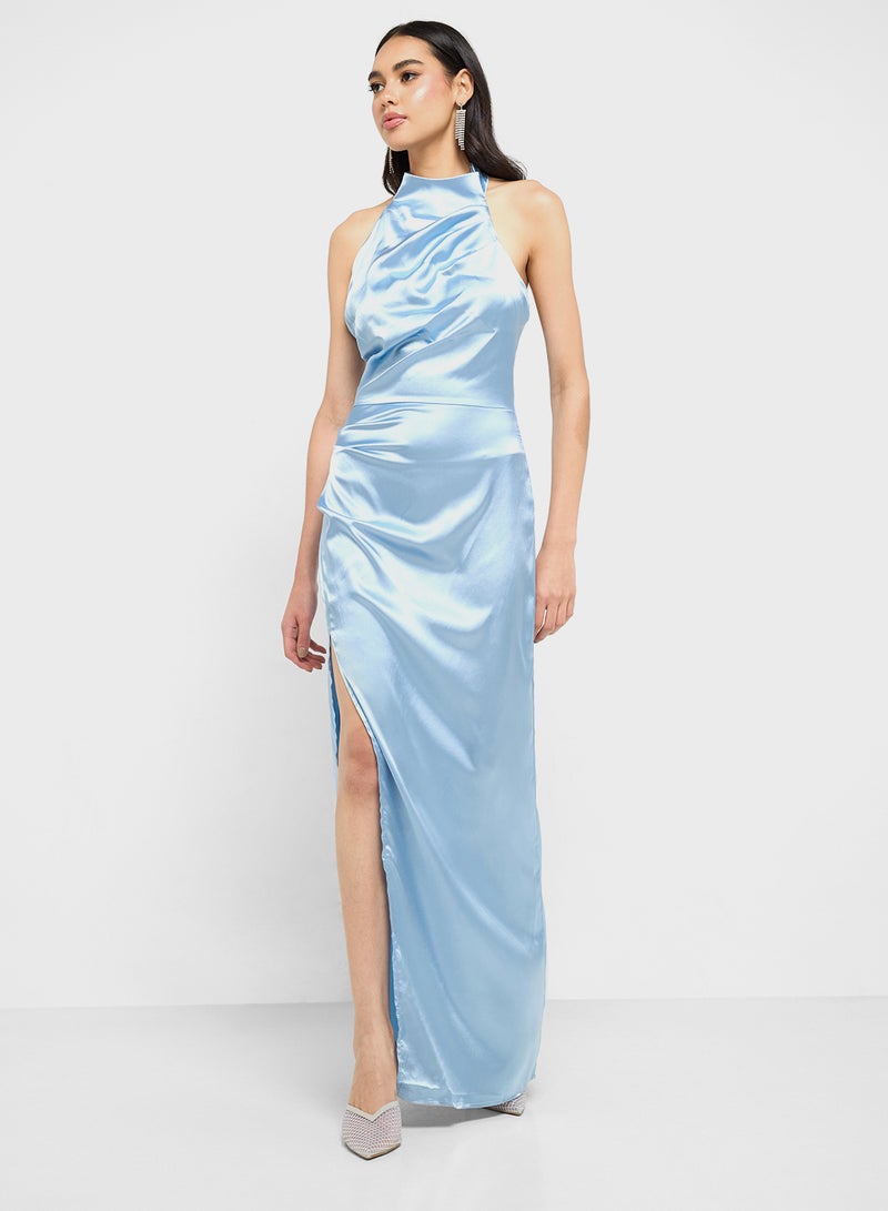 Ginger Satin Halter Slit Dress - Image 4