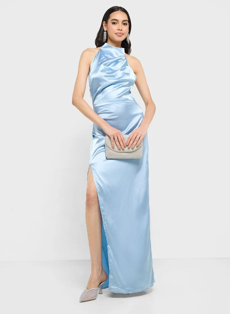 Ginger Satin Halter Slit Dress