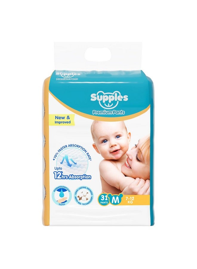 Supples Brand - Supples Premium Diapers, Medium (M), 31 Count, 7-12 Kg, 12 Hrs Absorption Baby Diaper Pants - Image 1