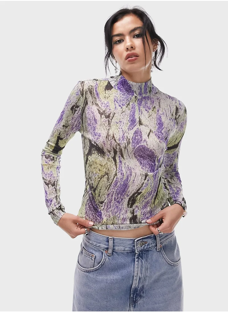 TOPSHOP High Neck Printed Top