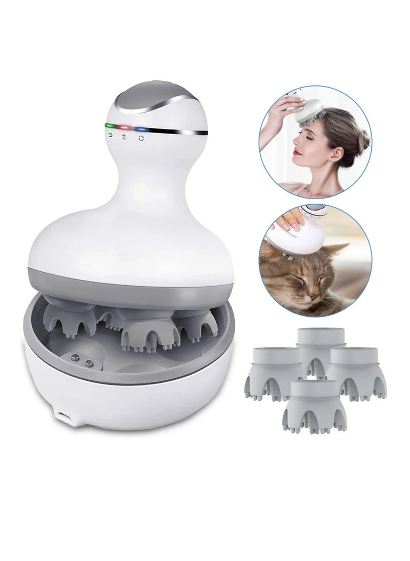 DIGI CORE Electric Scalp Massager Cordless Head Massager Scalp Stress Relax For Stimulating Hair Growth Deep Clean  Blood Circulation And Stress Release Massager With Four Replacement Massage Heads  - Image 1
