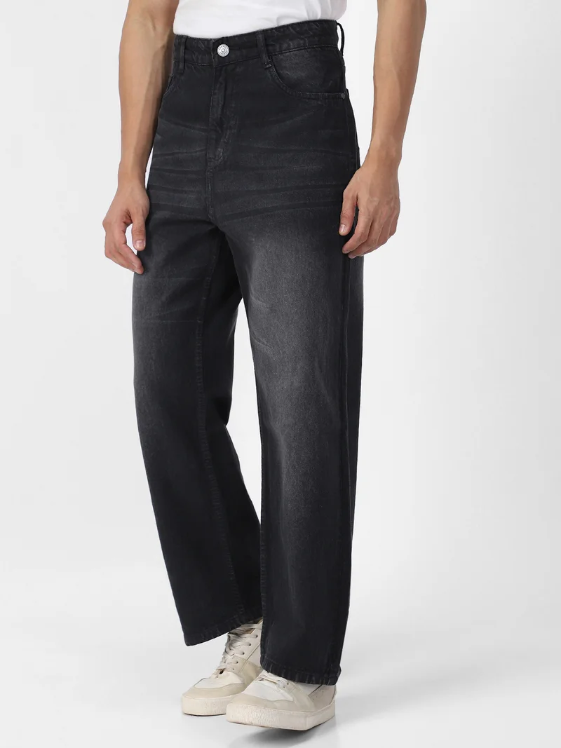 Urbano Fashion Men's Dark Grey Loose Baggy Fit Washed Jeans Non-Stretchable