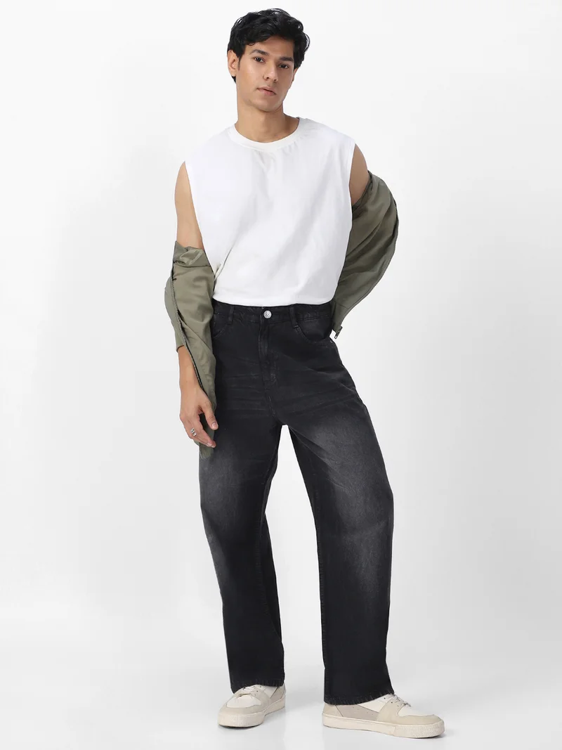 Urbano Fashion  Urbano Fashion Men's Dark Grey Loose Baggy Fit Washed Jeans Non-Stretchable for Men | Best Price UAE