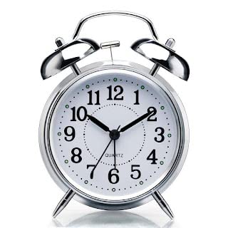 ABTER Table Alarm Clock Vintage Look Twin Bell with Night LED Display and Loud Sound Alarm Voice for Heavy Sleepers Kids and Students Home and Office Loud Bell Alarm Silver