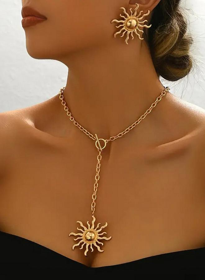 Take Two Sun Decor Y Necklace and Earrings Jewelry Set - Image 2