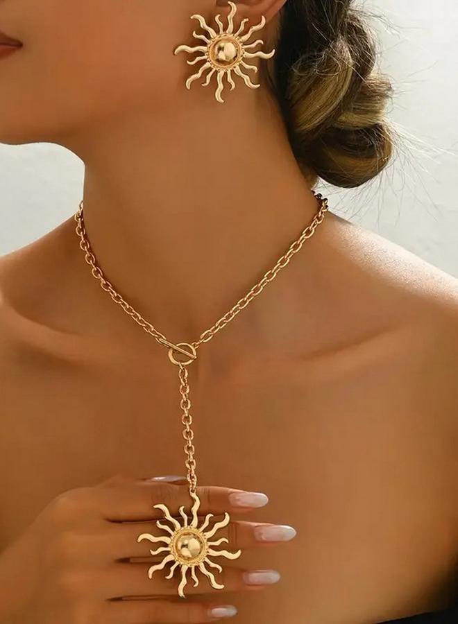 Take Two Sun Decor Y Necklace and Earrings Jewelry Set - Image 1