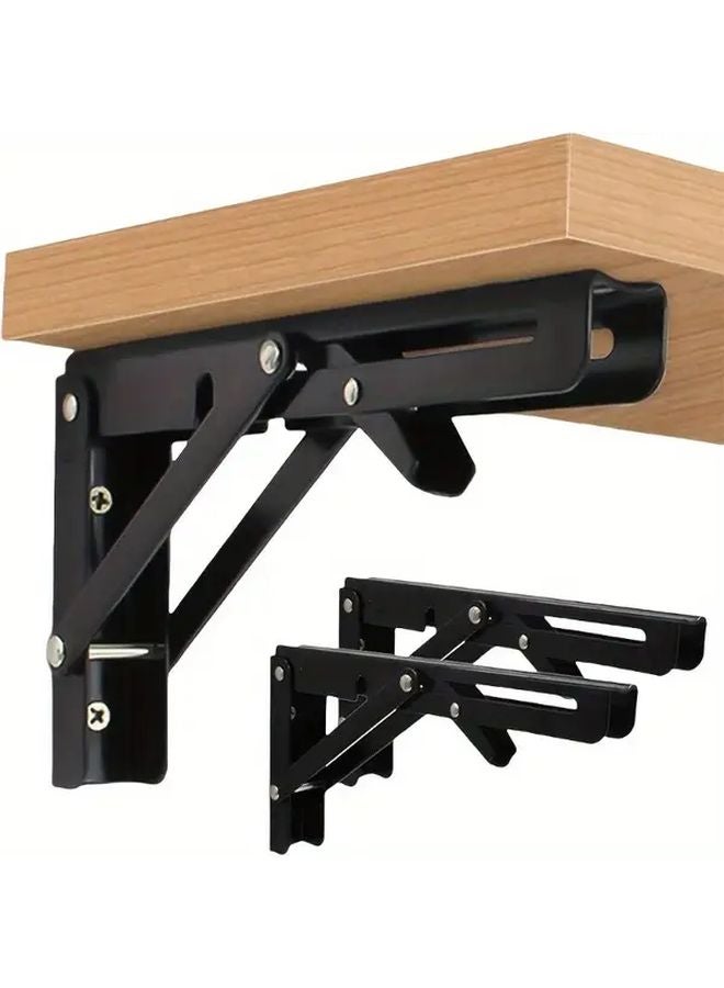 2Pcs 16 Inches Industrial Heavy Duty Iron Folding Shelf Brackets Wall Mount Tabletop Storage - Image 2