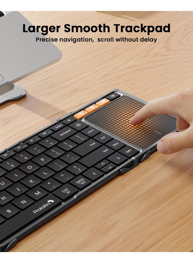 Protoarc  folding keyboard with Touchpad, XK01 TP Folding Portable Keyboard, Full Size Keys, Large Trackpad Bluetooth Travel Keyboards for iPad Laptop PC Tablets - Black Gray - Image 3