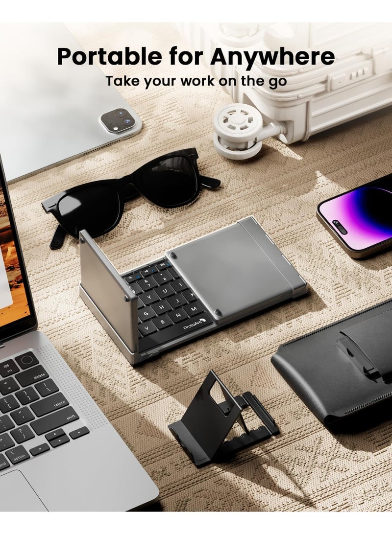 Protoarc  folding keyboard with Touchpad, XK01 TP Folding Portable Keyboard, Full Size Keys, Large Trackpad Bluetooth Travel Keyboards for iPad Laptop PC Tablets - Black Gray - Image 4