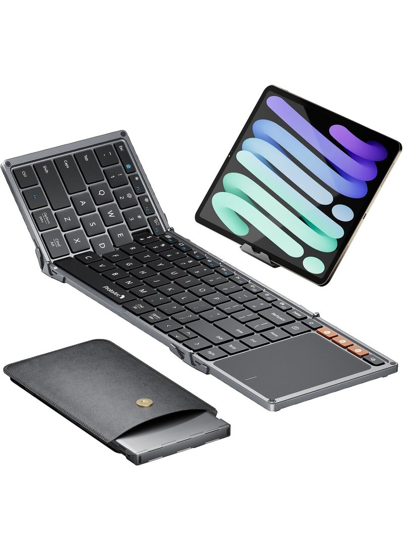 Protoarc  folding keyboard with Touchpad, XK01 TP Folding Portable Keyboard, Full Size Keys, Large Trackpad Bluetooth Travel Keyboards for iPad Laptop PC Tablets - Black Gray - Image 1